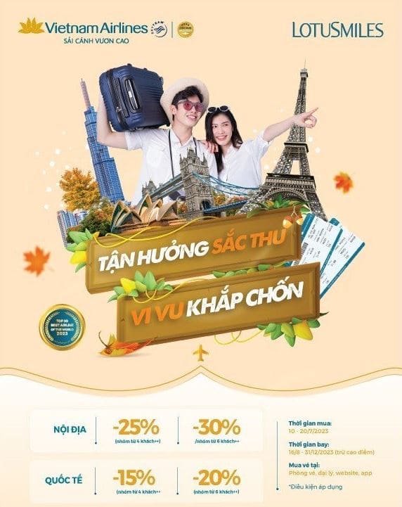 Vietnam Airlines giảm 30% giá vé với khuyến mãi “Tận hưởng sắc thu – vi vu khắp chốn”